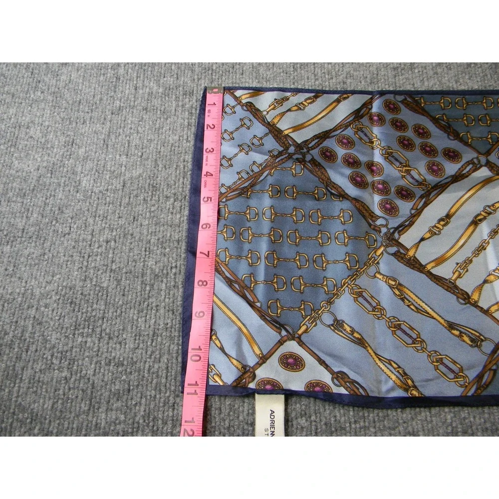 Adrienne Landau Studio 100% Silk Equestrian Scarf Blue Gold Horse Bit 11x52